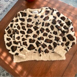 Leopard Print Fuzzy Cardigan-Large